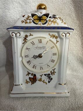 Formalities by Baum Bros White Butterfly Ceramic Mantel Clock missing face cover